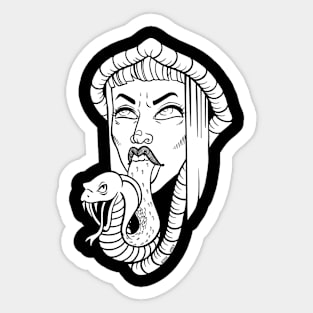 Gothic Black White Snake Tongue Woman Illustration Sticker